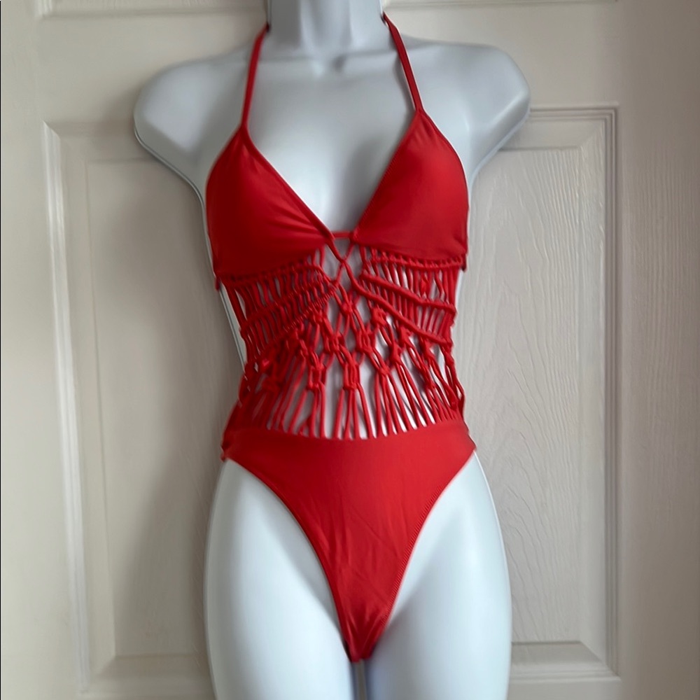 Red Halter One-Piece Swimsuit size S
